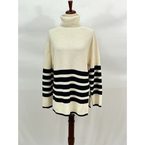 COS Sz XS Ivory Navy Blue Stripe Pullover Turtleneck Roll Neck Sweater - Picture 7 of 11